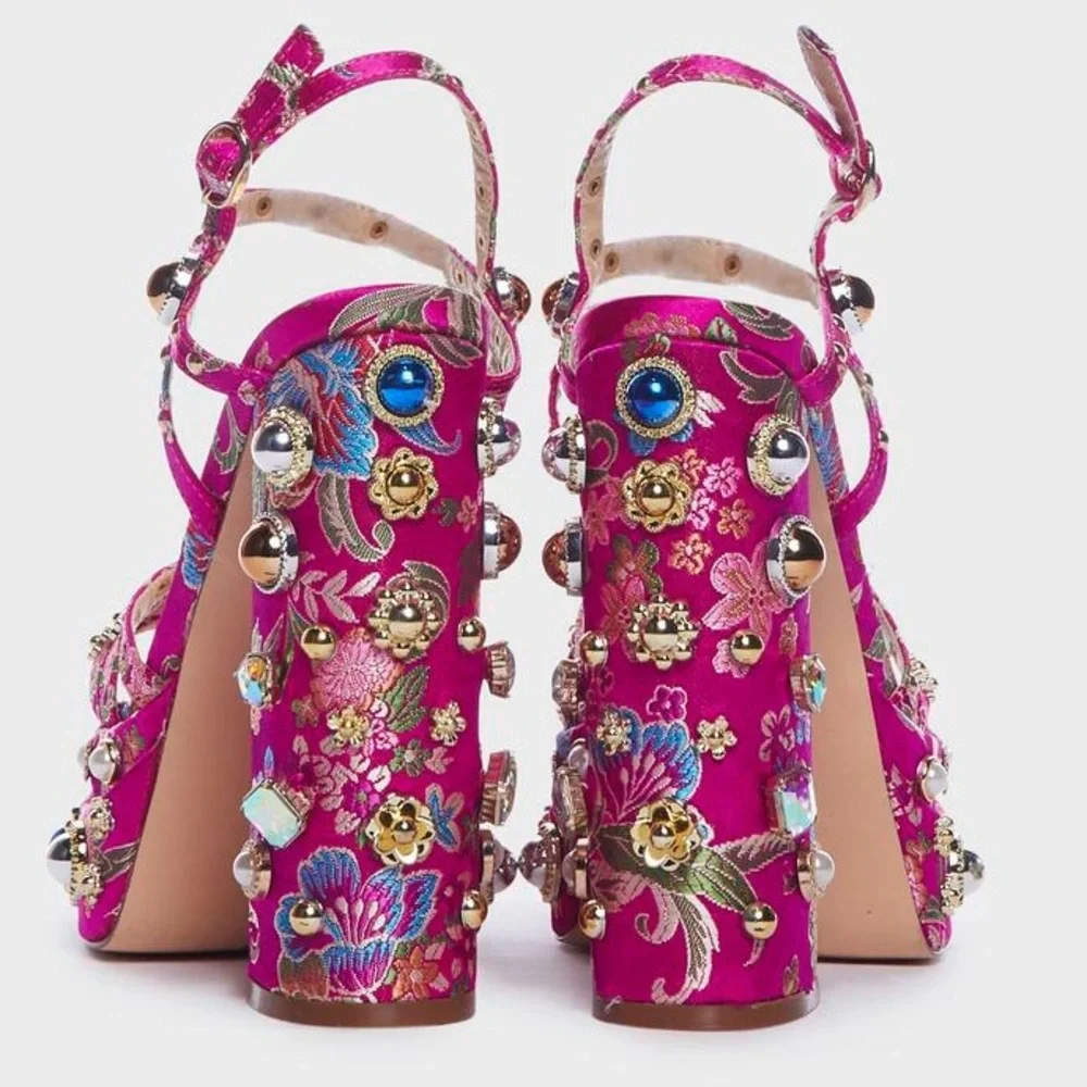 Embellished Pink Platform Sandals with Jewel Accents